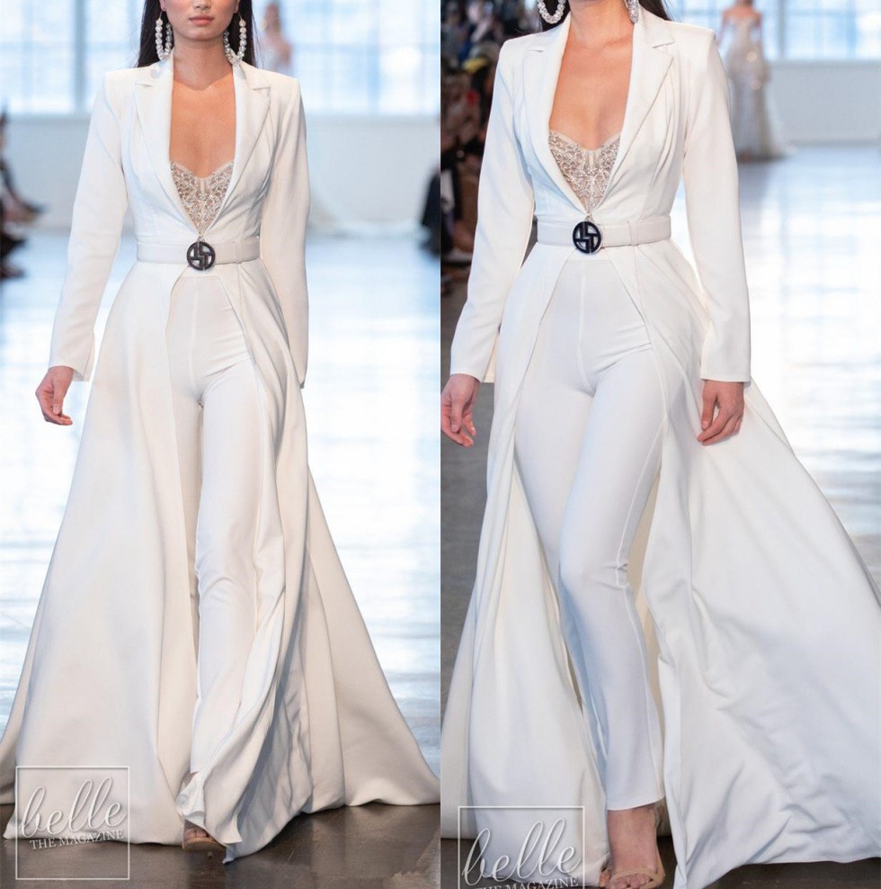 

Berta White Jumpsuits Long Sleeve Satin Evening Dresses With Long Jackets Plus Size robes de soirée Pants Suits Party Prom Dresses, Green