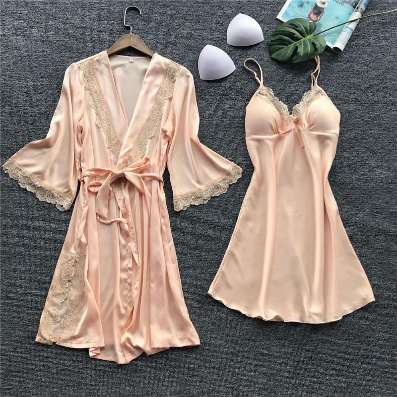 

Women Fashion Sexy Sleepwear Lingerie Lace Temptation Belt Underwear Nightdress ladies solid color Seamless wire free suits, Beige