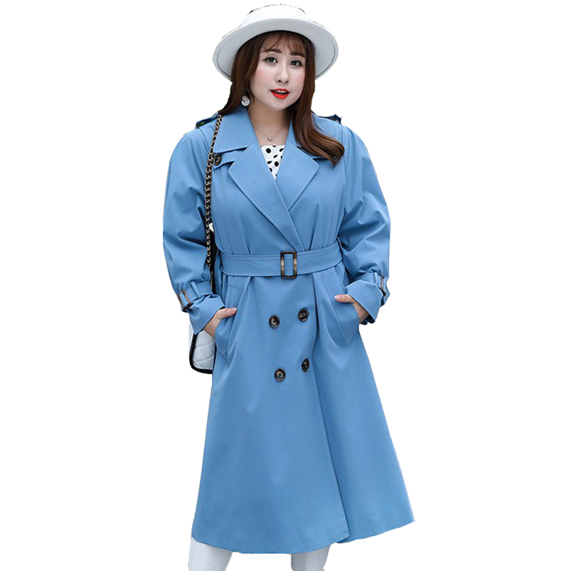 

Boutique Long Windbreaker Plus Size -4XL Trench Female 2019 Spring Autumn Casual Tops Women's Belt Double-breasted Outerwear, Black