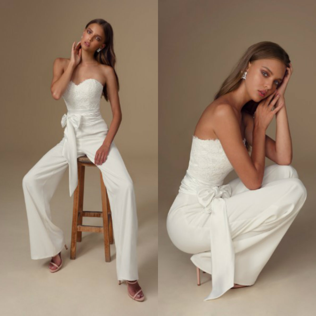 

2020 Julie Vino Boho Wedding Jumpsuits Sweetheart Lace Applique Belt Beach Wedding Dresses Custom Made White Bohemian Bridal Gowns Pant, Ivory