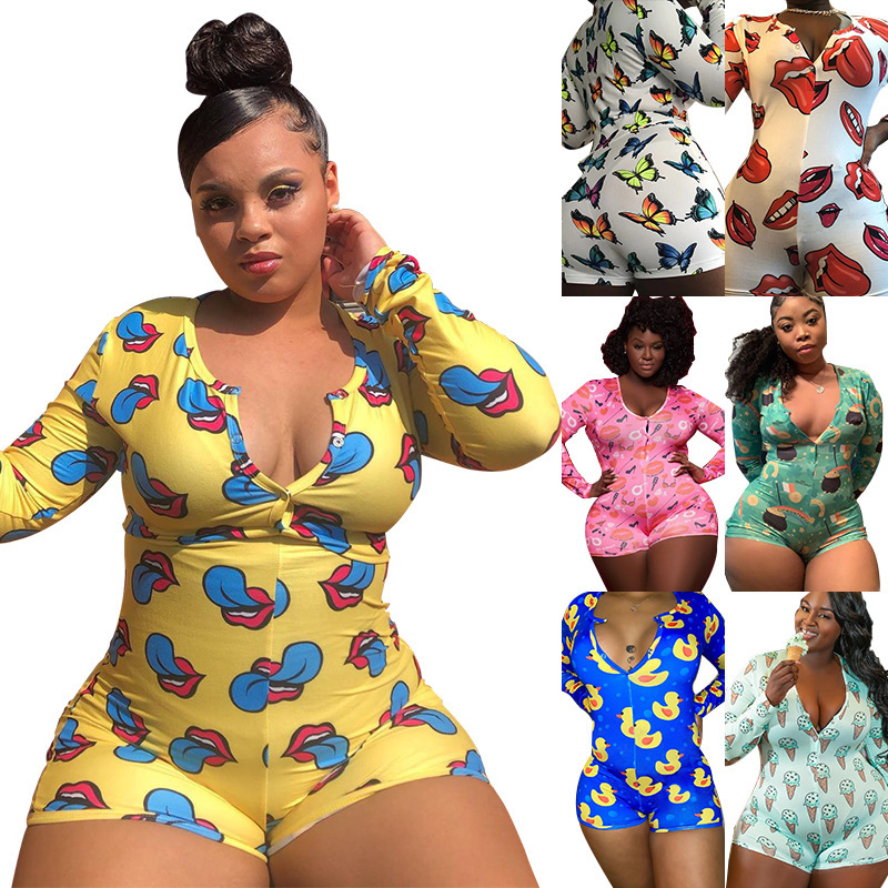 

5XL plus shorts clothing summer women jumpsuits 2021 fashion amarson element printing sexy large size home jumpsuit, Yellow