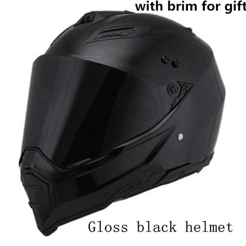 

New Motorcycle Helmet Men Full Face Helmet Moto Riding ABS Material Adventure Motocross Motorbike with removed sun brim, Gloss black