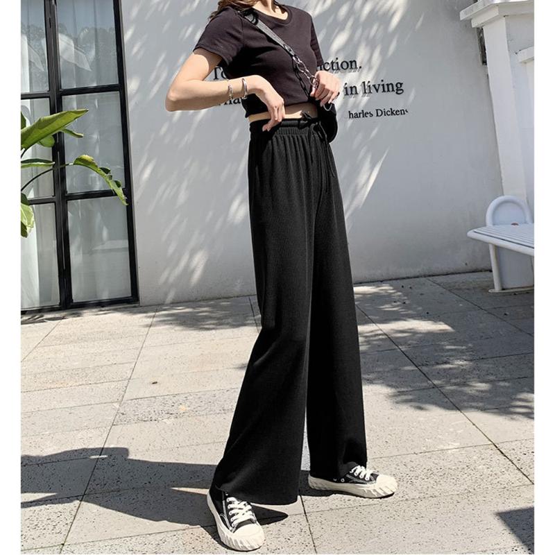 

Fashion Women Summer Wide Leg Pants Casual Elastic Trousers High Waist Full Length Loose For Women's Clothing, Black