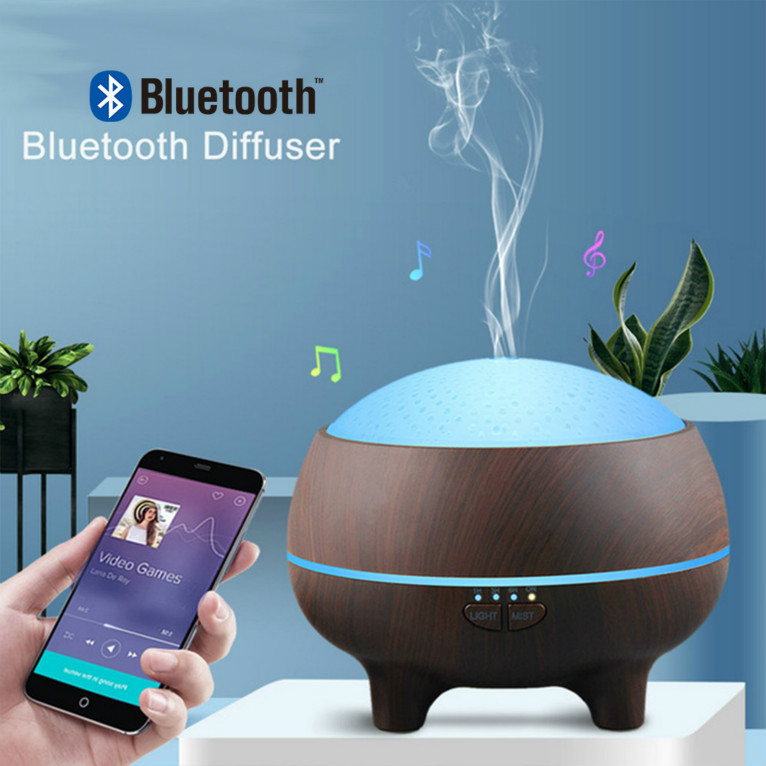 

Ultrasonic Aroma Essential Oil Diffuser with 7 Colors LED Lights Wood Grain 300ML Home Air Humidifier With Bluetooth speaker