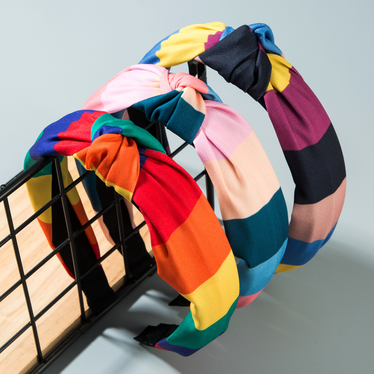 

ins fashion high-end fabric colorful middle knot wide edge headband striped hair band female simple