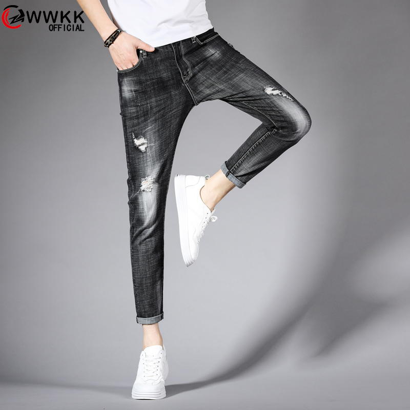 

Italian Style Fashion Men Jeans Black gray Color Slim Fit Ripped Jeans Men Classical Denim Pants Slim Fit Vintage Designer
