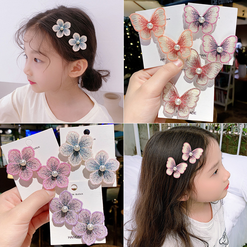 

Girls Hair Sticker Flower Hairpins Children Gripper Lovely Hair Holder Barrettes Headwears Butterfly Kids Accessories, 2pcs as picture