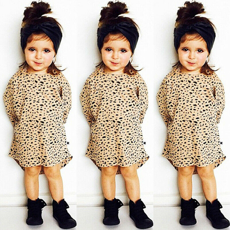 

Girl T-Shirt 0-5Y Kid Baby Girls Leopard Print 3/4 Sleeve Top T-Shirt Party Dress Sundress, As pic