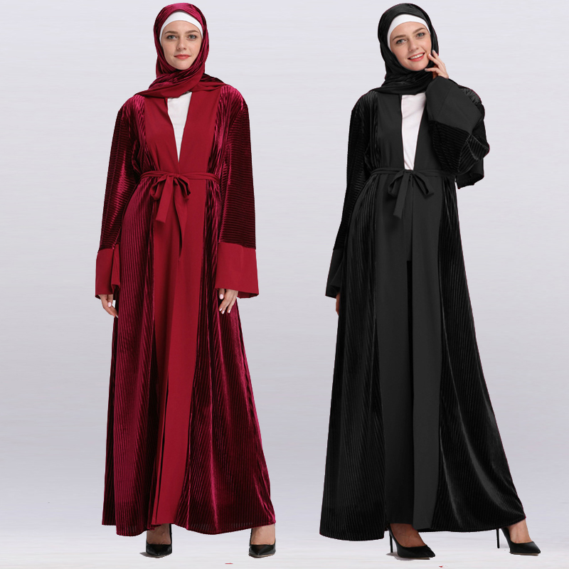 

Abaya Robe Dubai Islam Kaftan Velvet Muslim Cardigan Hijab Dress Jilbab Caftan Oman Abayas For Women Turkish Islamic Clothing, Red