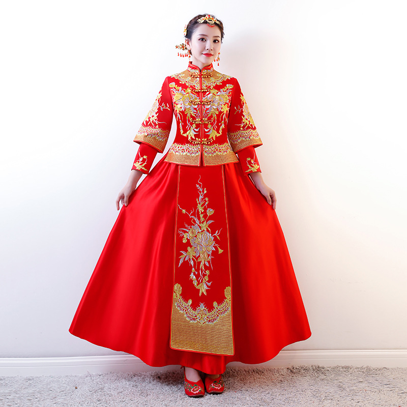 

Xiuhe Suit Chinese Wedding Dress Traditional Chinese Clothing Womens Overseas Style Bride Embroidery Cheongsam