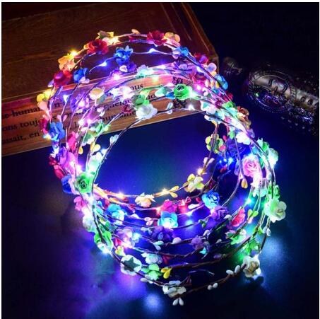 

New arrival Party Crown Flower Headband LED Light Up Hair Wreath Hairband Garlands Women Halloween Christmas Wedding Glowing Wreath 25PCS, Color 1