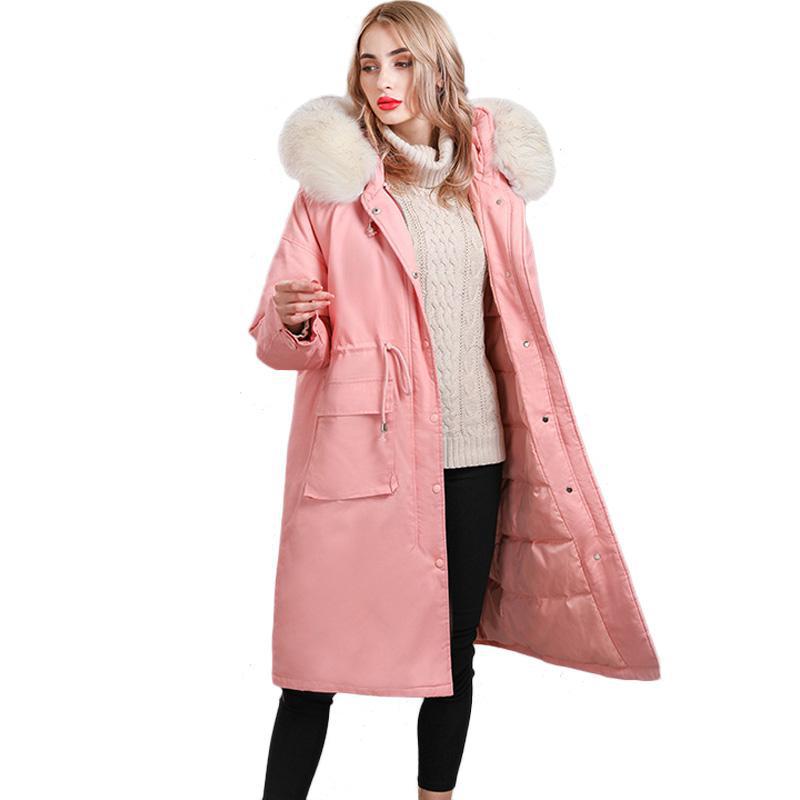 

Yzeqi New Winter Women Down Jacket Warm High Quality Woman Down Long Parka Coat Fur Collar Female Thickening  Outerwear, Black