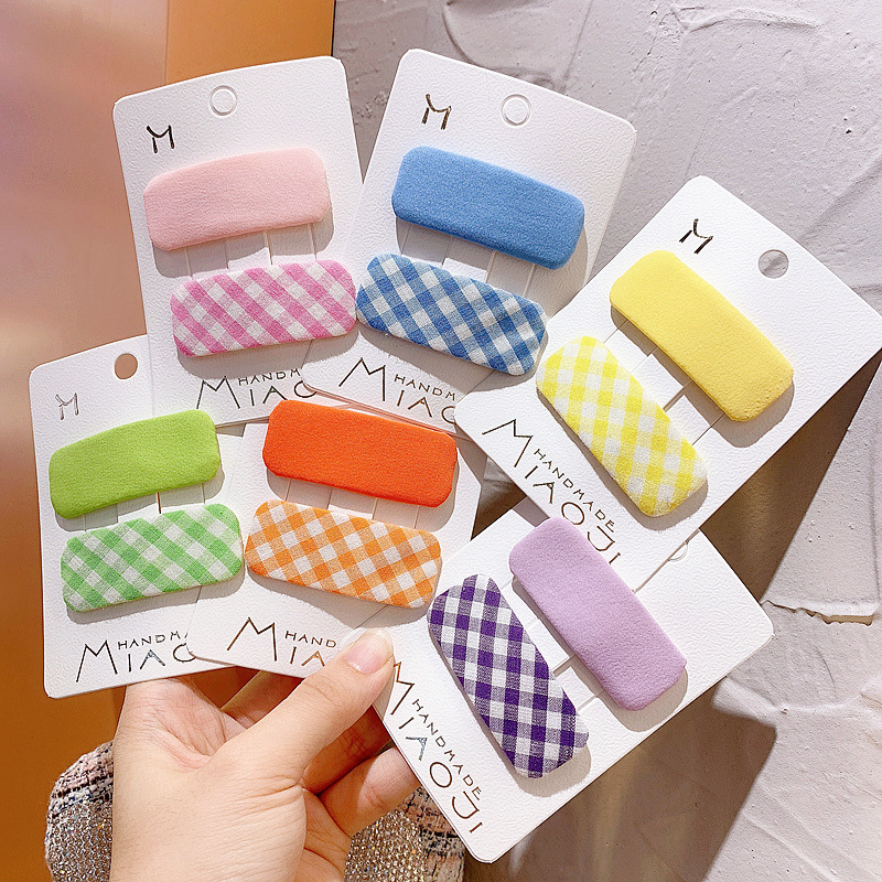 

2020 New Sweet Rainbow Candy Solid Color Cute Hairpin Color Check Square Children Hair Clip for Girl Fashion Hair Accessories
