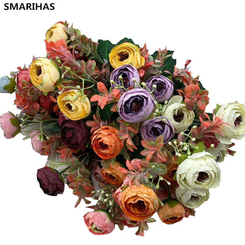 

SMARIHAS 1PCS Artificial Rose Bud Bouquet DIY Bridal Bouquet Wedding Christmas Party Home Decoration, Yellow