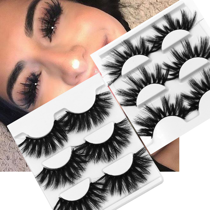 

3 Pairs False Eyelashes 27mm 3D Mink Fake Lashes Extension Handmade Natural Wispy Fluffy Dramatic Volume Cruelty-free Eyelash