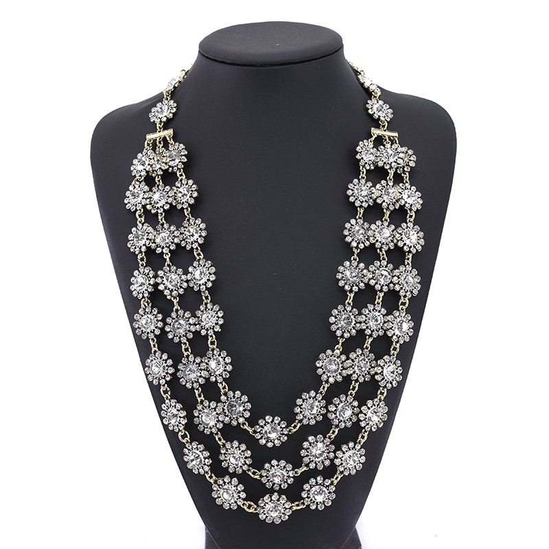 

PPG&PGG New Vintage Chunky Chain Statement Heavy Metal Maxi Crystal Flower Collar Necklaces Women Bijoux