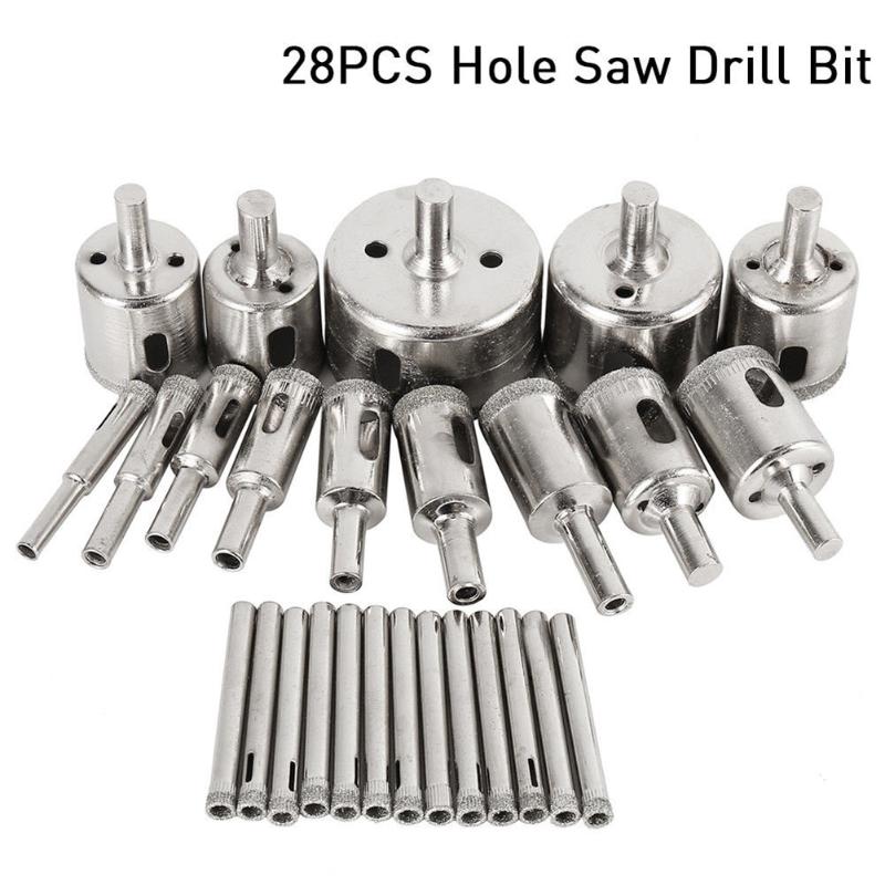 

28 Pcs/Set Drill Bit High Strength Hollow Drill Hole Saw Bit 6-50mm For Marble Tile Glass Woodworking Tools