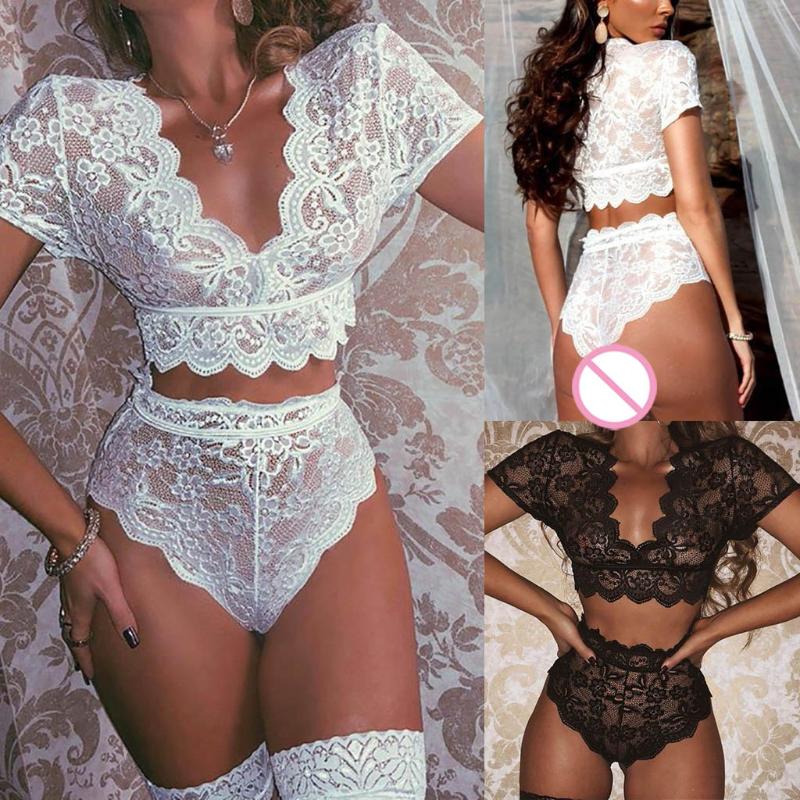 

women irotic white Lingerie Set 2pc Push Up Lace Sexy Lingerie Plus Size Transparent Women Babydoll Sexy Costumes, Black