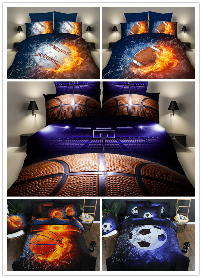

3D Football/ Basketball / Baseball Printing Drop shipping Duvet cover sets gifts for kids, White