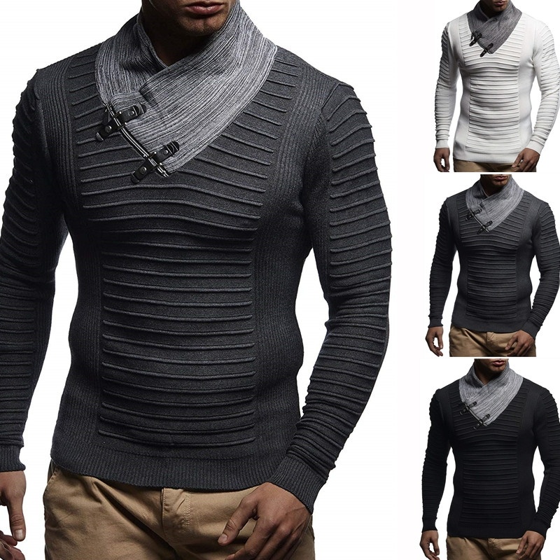 

ZOGAA 2020 Long Sleeve Man's Sweaters Men's Knit Sweater Shawl Collar Slim Strap Neck Knit Pullover Hip Hop Streetwear MEN CLOTH, Black