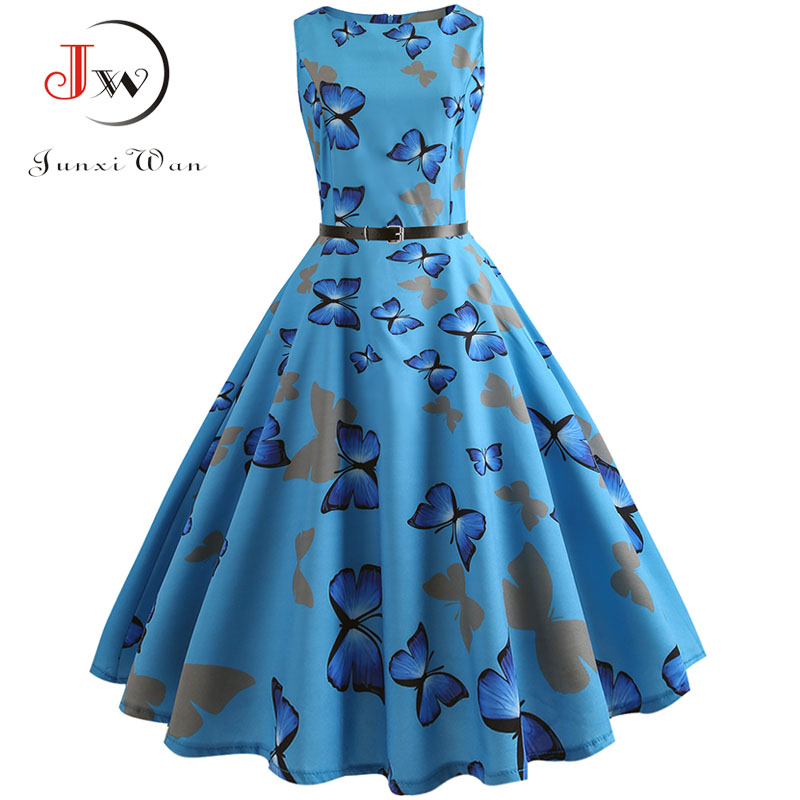 

Butterfly Print Summer Dress Women Floral Vintage Dresses Elegant Retro Party Tank Sleeveless Casual Office Dress Plus Size, 015