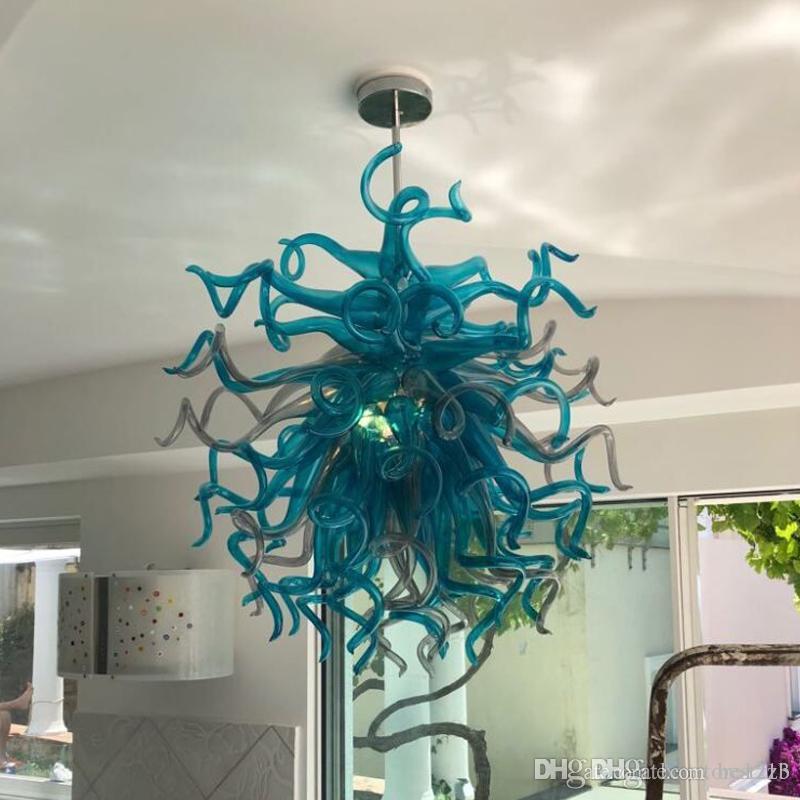 

Contemporary Turquoise Blue Glass Decoration Chandelier LED Light Source Hand Blown Glass Chandelier Lamps for Living Room