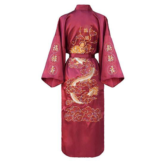 

Oversize 3XL Sexy Men Bathrobe Sleepwear Embroidery Dragon Kimono Robe Gown Casual Loose Lounge Nightgown Intimate Lingerie, Gray b
