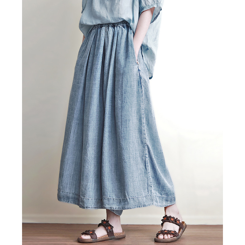 

Retro Jeans Women Summer Large size Regular All-match Denim Pants New Elastic Waist pocket Vintage Casual Trousers 2020, Blue