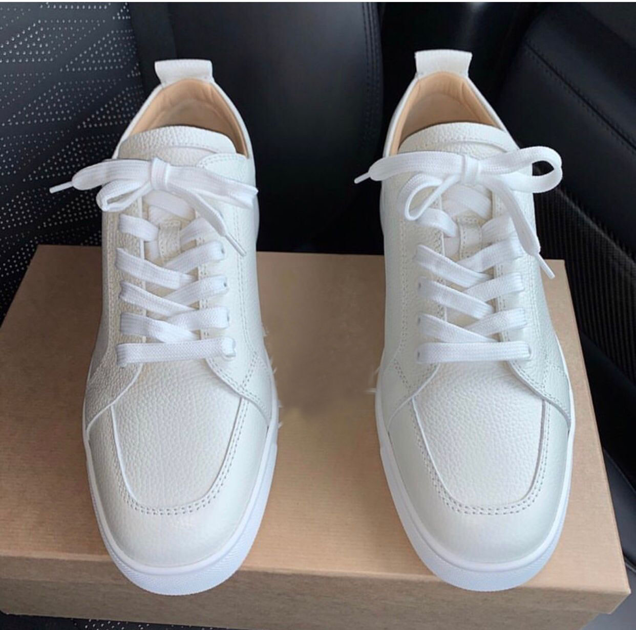 

[Original Box] New Designer Mens Red Bottom Shoes With Top Quality Women Sneaker Man Rantulow Leather Casual Flat White,Black,Nude EU35-47, Women size 35-39