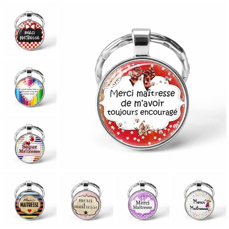 

New Fashion Merci Maitresse Keychain Super Maitresse Glass Cabochon Metal Key Chains Keyring Holder Jewelry For Teacher