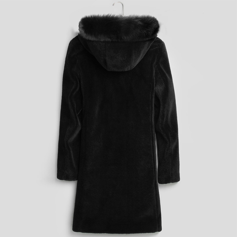 

Men Real Winter Jacket 2020 Collar Hooded Sheep Shearling Fur Coat Plus Size Wool Jackets Veste Homme 6729YY805, Black