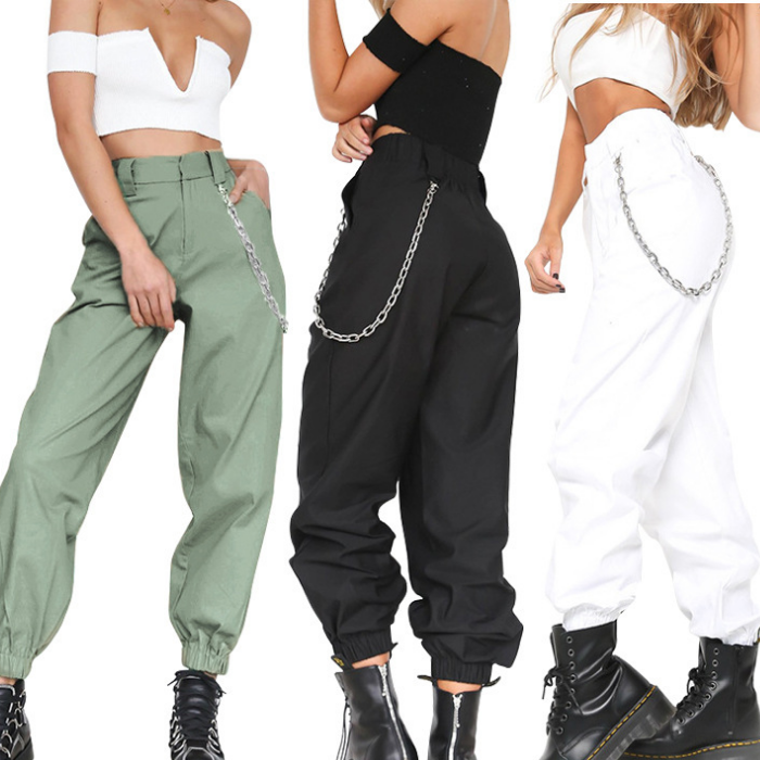 

Streetwear Cargo Pants Women Casual Joggers Black High Waist Loose Female Trousers Korean Style Harem Pants