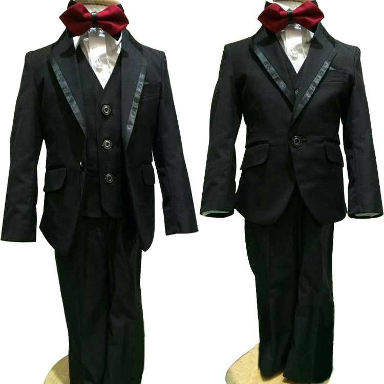 

Boy Formal Blazers Suit Kids Suits for Wedding Coat+Blouse+Tie+Pants+Vest 5Pcs/set Children Costume Garcon Marriage Clothes Set, Black