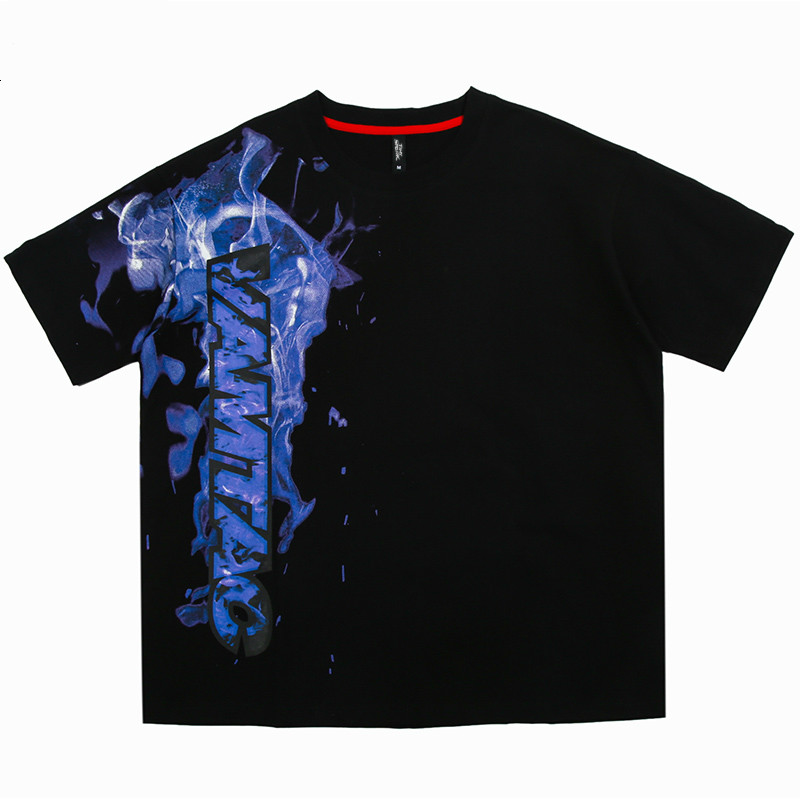 

Januarysnow Men Streetwear T Shirt Blue Fire Hip Hop T-Shirt Harajuku Loose HipHop Style Tshirt Cotton Short Sleeve Tops Tees Fashion, White