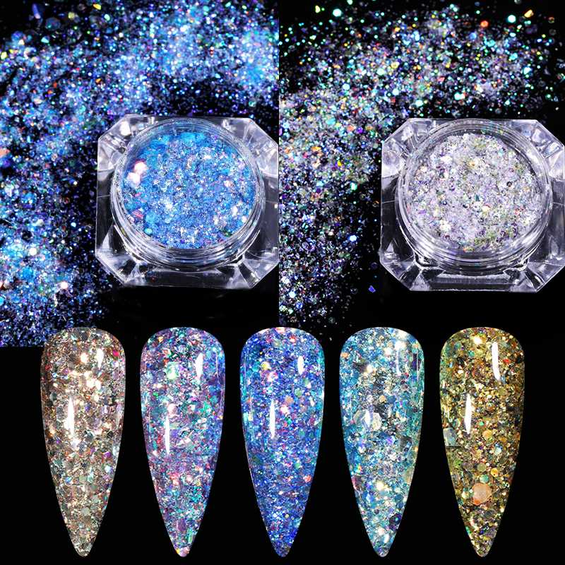 

24 Colors/Set Colorful Glitters Summer Holographics Nail Sequins Decorations Flames Design Sticker Tips Accessories Random Color