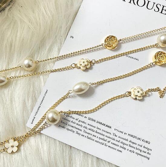 

2019 Korean Long Sweater Chain Colar Maxi Necklace Simulated Pearl Flowers Necklace Women Fashion Jewelry bijoux femme