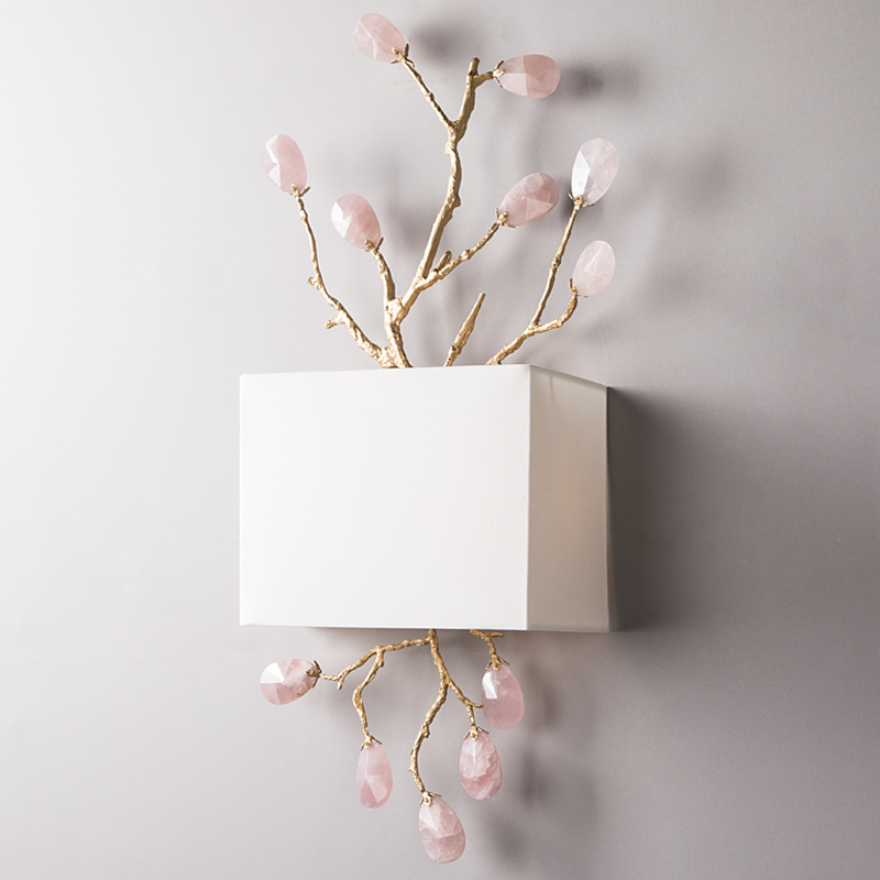 American Wrought Iron Branch Wall Lamp Living Room Pink Crystal Lamps Luxury Foyer Retro Long Wall Sconce Bedroom Bedside Lighting-image-478604933