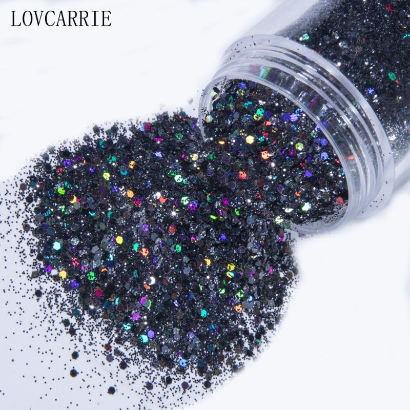 

1 Jar Mix Black Glitter Nail Art Powder Sequins Holographic Color Nails Flakes Paillette Shine Laser Manicure Nail Decorations