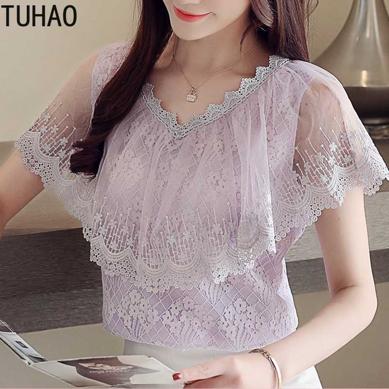 

TUHAO Summer Women Elegant Work Wear Blouse Shirts Lace Blouses Formal Business Shirt Blouses Tops Female Clothing WM112, Pink