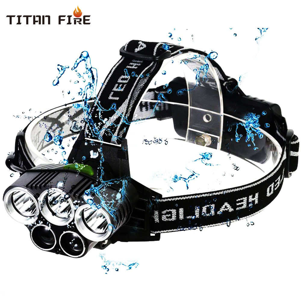 

USB rechargeable LED Headlamp 3 white + 2 bule light waterproof led headlight fishing lamp use 18650 battery