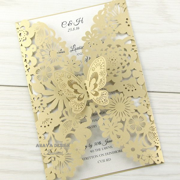 

Gorgeous Vertical Laser Cut Butterfly Invitations Cards Kits for Wedding Bridal Shower Birthday And Sweet 16, Another color