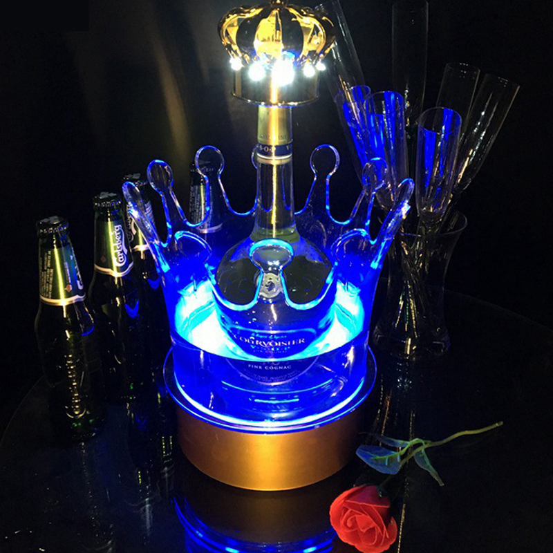 

LED Ice Bucket Chargeable Color Changing Wine Cooler Crown Champagne Wine Holder Drinks Beer Rack Bar/Wedding/Home Party