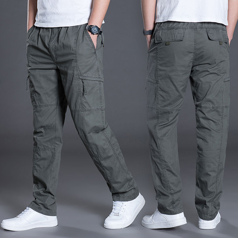

2020 thick straight pants large-size loose work pants men's outdoor casual multi-pocket long