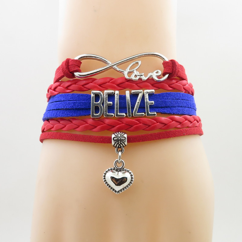 

Infinity Love Belize Bracelet Heart Charm Belize National Flag Bracelets & Bangles For Woman And Man Jewelry, Golden;silver