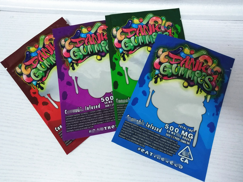 

2020 newest empty edibles dank gummies packaging bag plastic zipper mylar bag smell proof with window 500mg 3 sides sealed