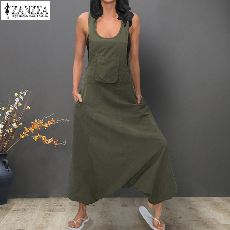 

Women Jumpsuits ZANZEA 2019 Vintage Linen Overalls Dungarees Playsuits Female Solid Wide Leg Trousers Drop Crotch Pant Oversized, Black