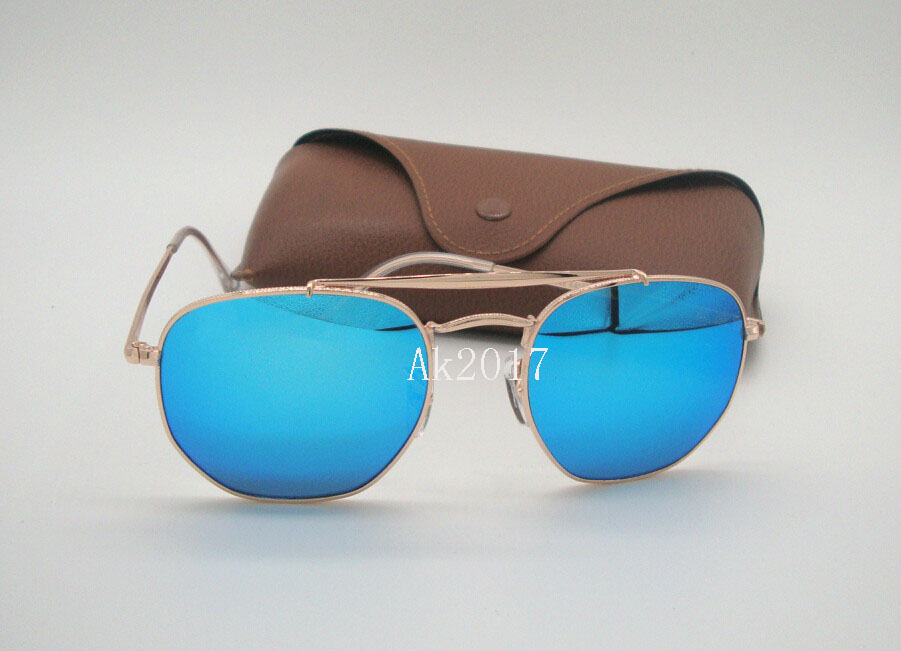 

Wholesale- Arrival High Quality Mens Womens Hexagonal Sunglasses Metal Irregular Sun Glasses Gold Black 54mm Glass Lenses With Brown Case