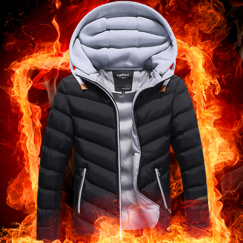 

HENCHIRY Winter Hooded Coat Jackets Parka Coat Men's Winter Jackets Thick Hooded Fur Collar Parka Men Coats Casual Padded Male, Black gray