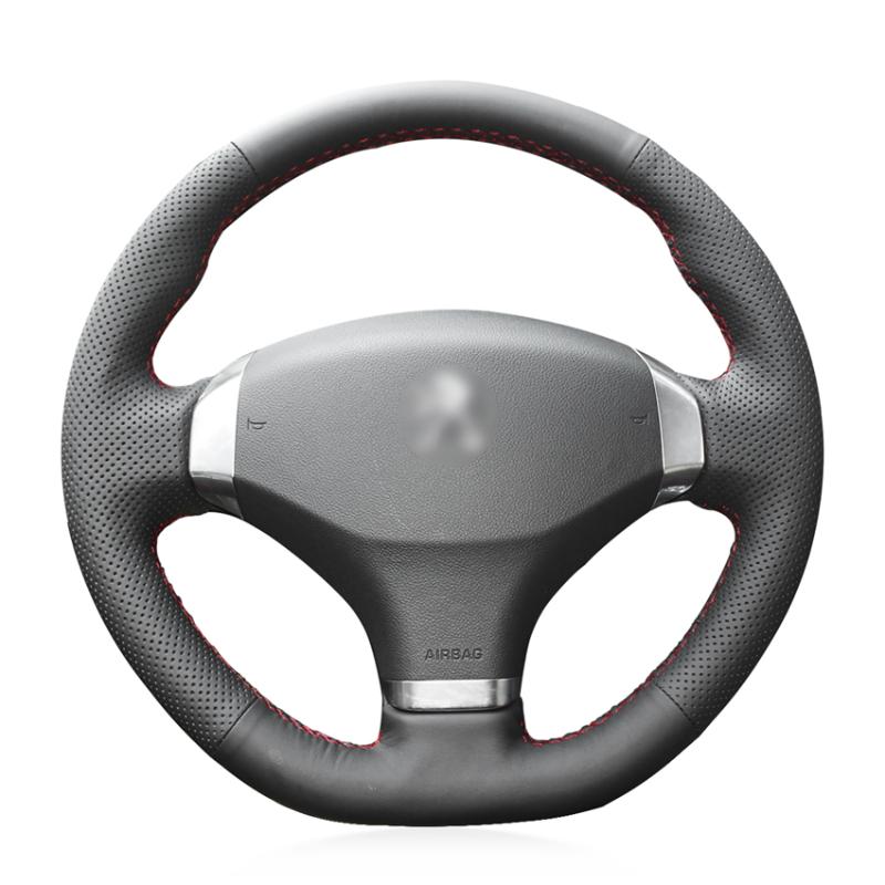 

Hand Sew Black Genuine Leather Car Steering Wheel Cover for 2013 408
