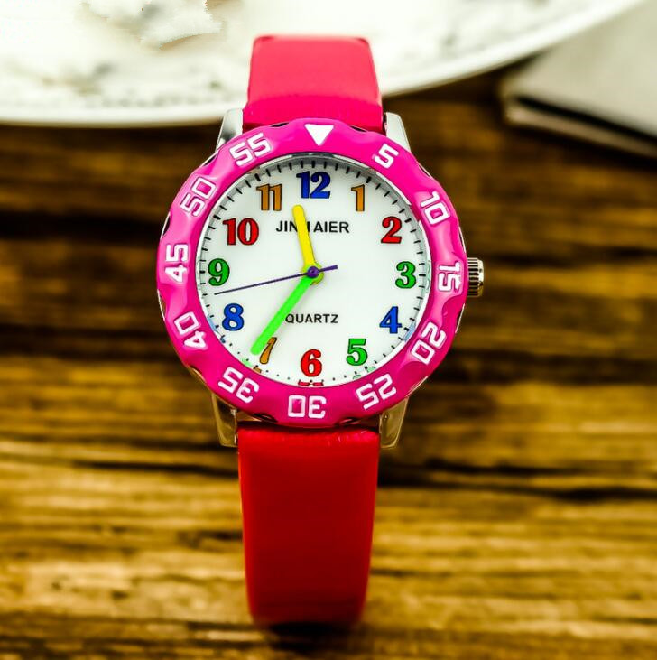 

Cute Numeral style Children's Watches Kids Student Girls boys Quartz leather Strap Colorful Pointer hand Wrist Watch Clock, Leave a message about color